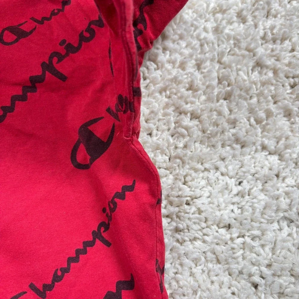 Champion Kids Red All Over Logo Hoodie Sweatshirt Size M‎